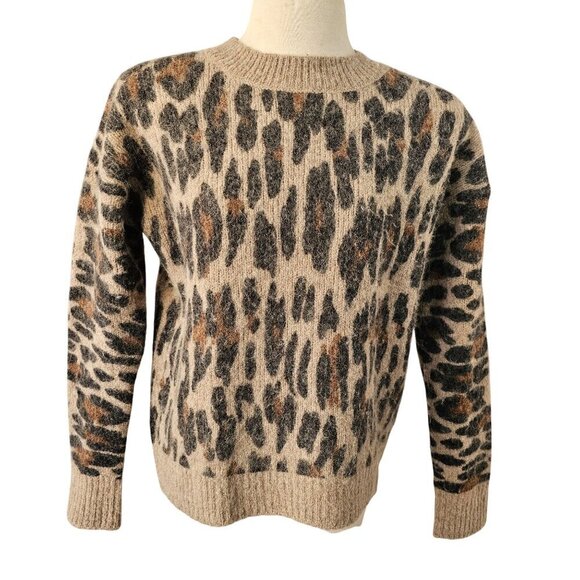 Rails Animal Print Crewneck Sweater Womens Sz XS Alpaca Wool Crew Neck Long Slv - Picture 5 of 7